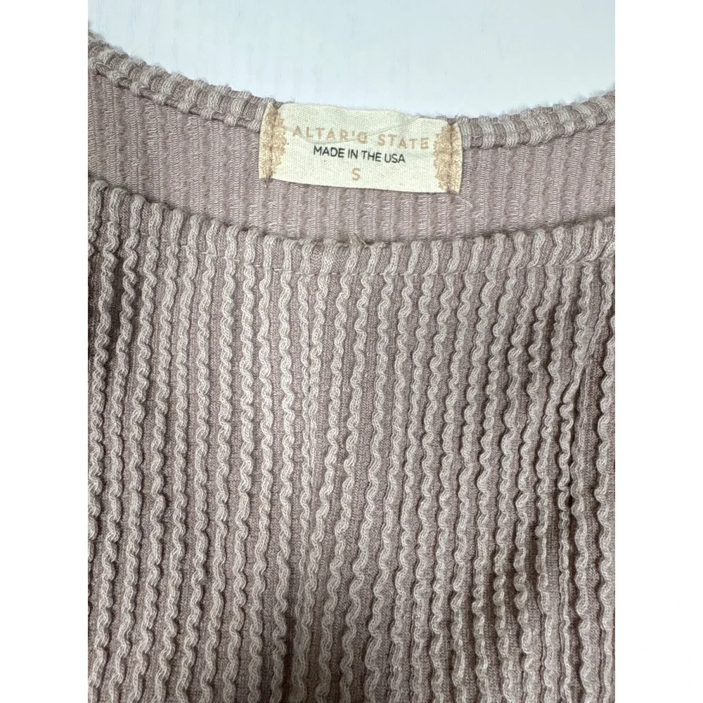 Altar'd State Alina Mauve Ribbed Bell Sleeve Square Neck Crop Top Festival Boho